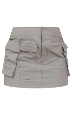 Light Grey Ripstop Pocket Cargo Mini Skirt