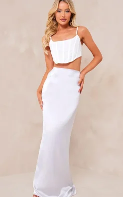 Light Grey Satin Low Rise Maxi Skirt