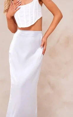 Light Grey Satin Low Rise Maxi Skirt