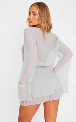 Light Grey Sheer Textured Longline Top
