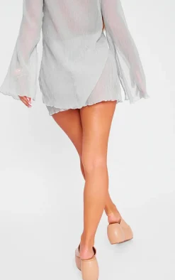 Light Grey Sheer Textured Hot Pants