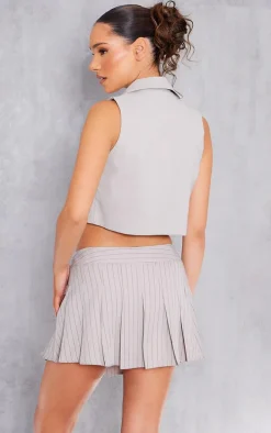 Light Grey Stretch Woven Collar Detail Waist Coat