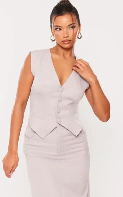Light Grey Tailored Woven Fitted Vest