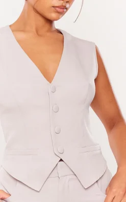 Light Grey Tailored Woven Fitted Vest