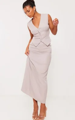Light Grey Tailored Woven High Waist Midaxi Skirt