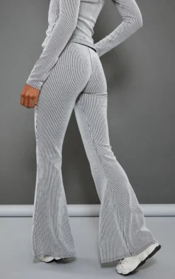 Light Grey Two Tone Rib High Waist Flares
