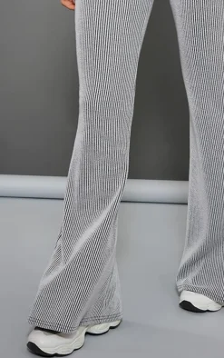 Light Grey Two Tone Rib High Waist Flares