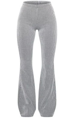 Light Grey Two Tone Rib High Waist Flares