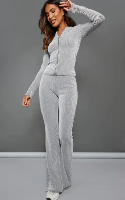 Light Grey Two Tone Rib Longline Zip Up Top