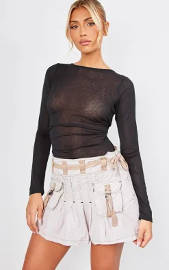 Light Grey Washed Pleated Cargo Mini Skirt