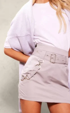 Light Grey Woven Utility Buckle Detail Mini Skirt