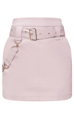 Light Grey Woven Utility Buckle Detail Mini Skirt