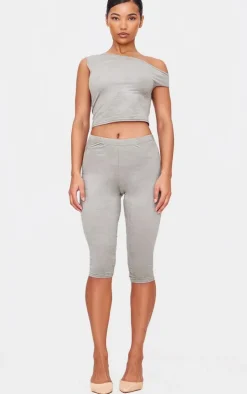 Light Khaki Faux Suede Asymmetric Crop Top