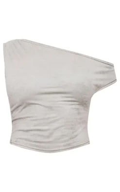 Light Khaki Faux Suede Asymmetric Crop Top