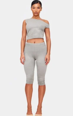 Light Khaki Faux Suede Capri Pants