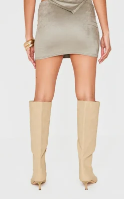 Light Khaki Faux Suede Micro Mini Skirt