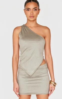 Light Khaki Faux Suede Micro Mini Skirt