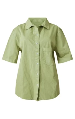 Light Khaki Oversized Denim Shirt Dress