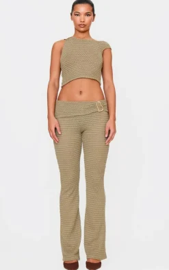 Light Khaki Textured Trim Detail Off The Shoulder Crop Top