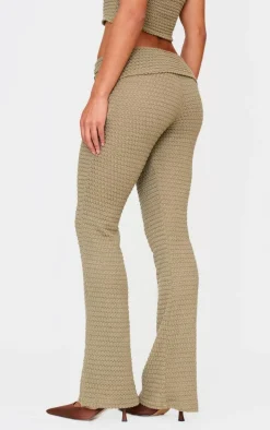 Light Khaki Textured Trim Detail Low Rise Skinny Flares