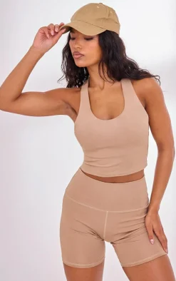 Light Mocha Padded Cross Back Sculpt Top