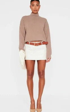Light Mocha Soft Knit High Neck Oversized Sweater