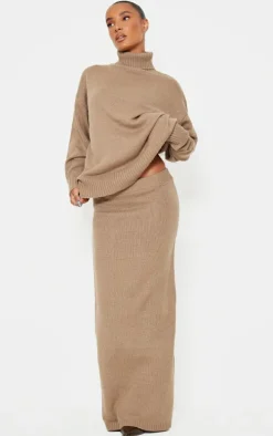 Light Mocha Soft Knit Maxi Skirt