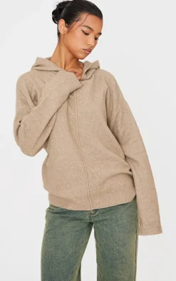 Light Mocha Soft Knit Oversized Hoodie