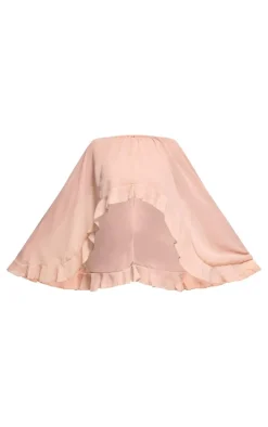 Light Nude Chiffon Frill Hem Cape Crop Top