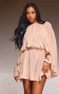 Light Nude Oversized Frill Hem Romper