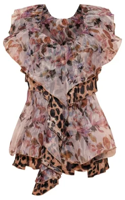 Light Pink Floral Chiffon Frill Micro Mini Dress