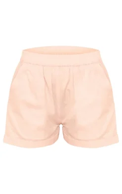 Light Pink Linen Look High Waisted Turn Up Hem Shorts