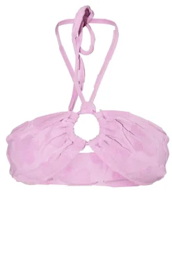 Lilac Burnout Flower Towelling Ring Halter Neck Bikini Top