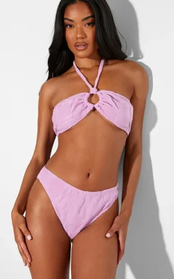 Lilac Burnout Flower Towelling High Leg Bikini Bottoms
