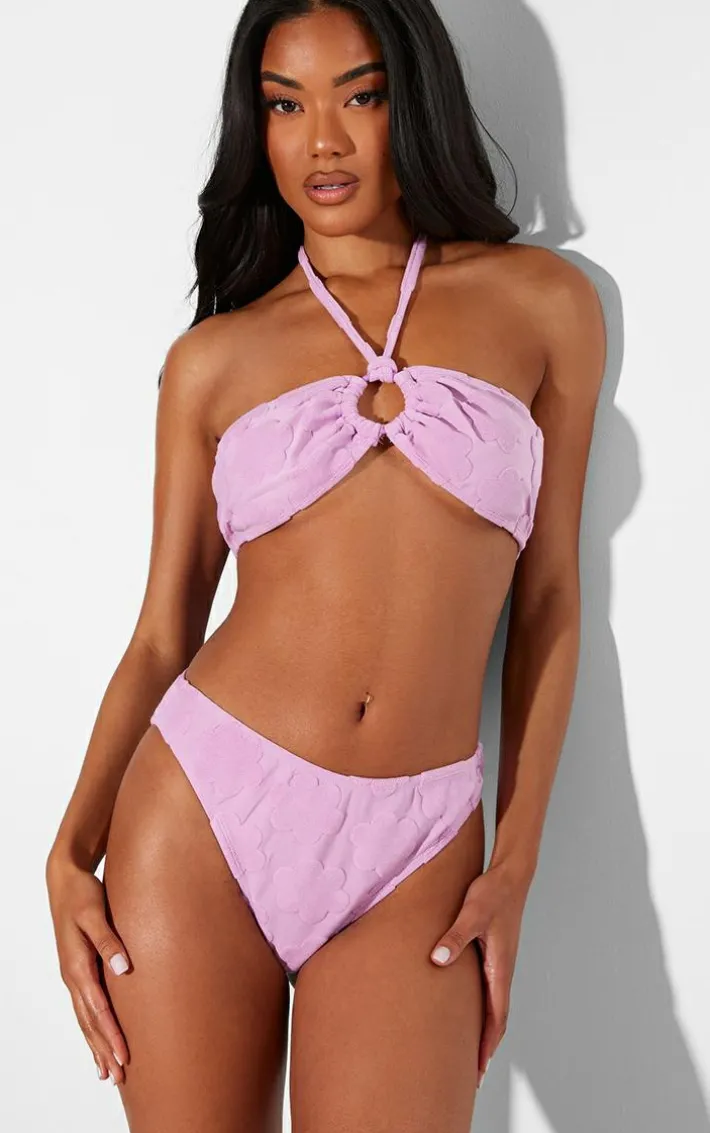 Lilac Burnout Flower Towelling High Leg Bikini Bottoms
