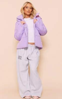 Lilac Contrast Hood Puffer Jacket