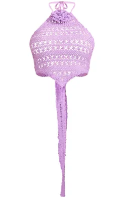 Lilac Crochet Flower Detail Halterneck Beach Top