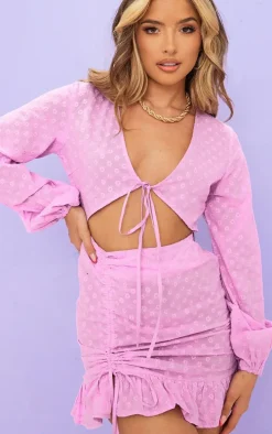 Lilac Ditsy Embroidered Ruched Skirt Bodycon Dress