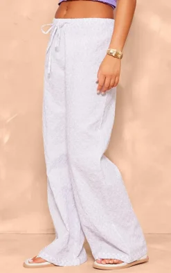 Lilac Embroidered Pattern Drawstring Waist Pants