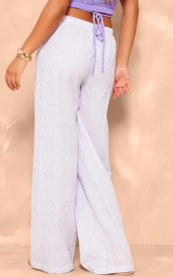 Lilac Embroidered Pattern Drawstring Waist Pants