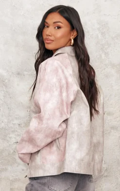 Lilac Faux Leather Contrast Panels Bomber Jacket