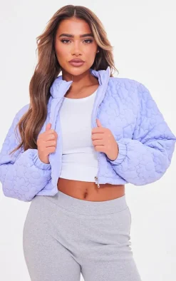 Lilac Floral Embossed Cropped Padded Jacket