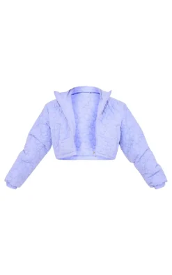 Lilac Floral Embossed Cropped Padded Jacket