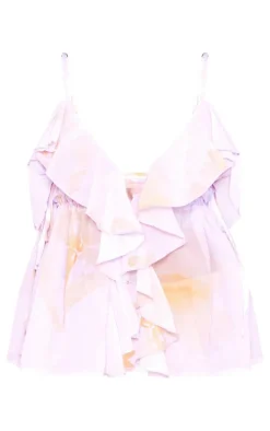 Lilac Floral Print Chiffon Frill Longline Cami Top