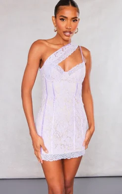 Lilac Lace Binding Detail Underwired Bodycon Dress