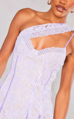 Lilac Lace Binding Detail Underwired Bodycon Dress