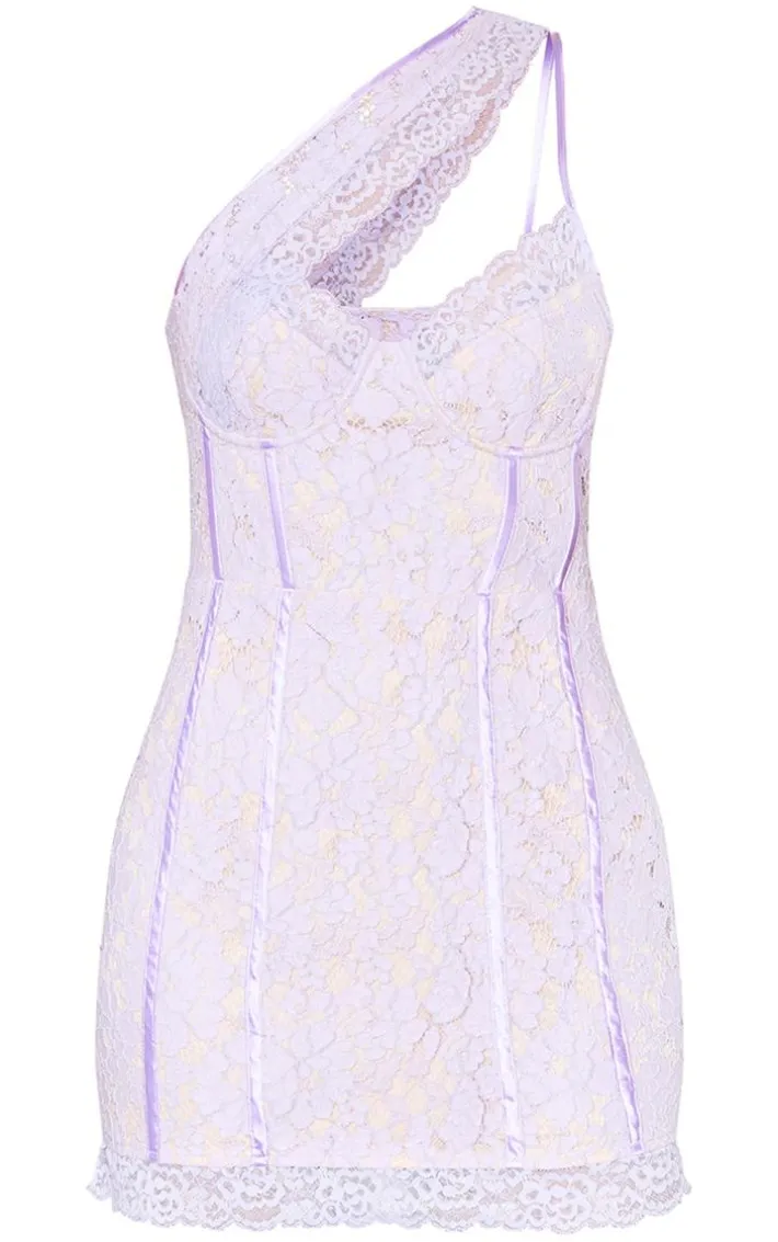 Lilac Lace Binding Detail Underwired Bodycon Dress