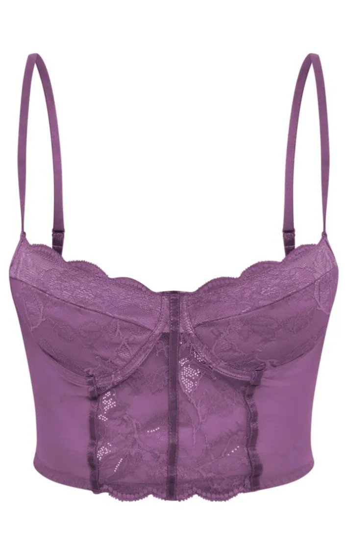 Lilac Lace Mesh Corset Bra