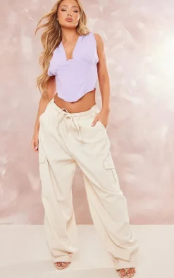 Lilac Linen Look Ruched Bust Corset Top