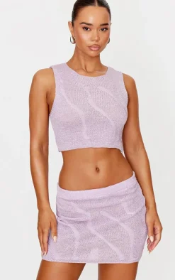 Lilac Lurex Knitted Contrast Detail Crop Top
